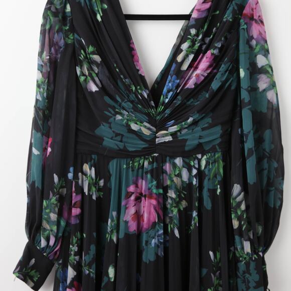 Badgley Mischka Pleated Black Floral Gown Size 4 - Picture 8 of 10